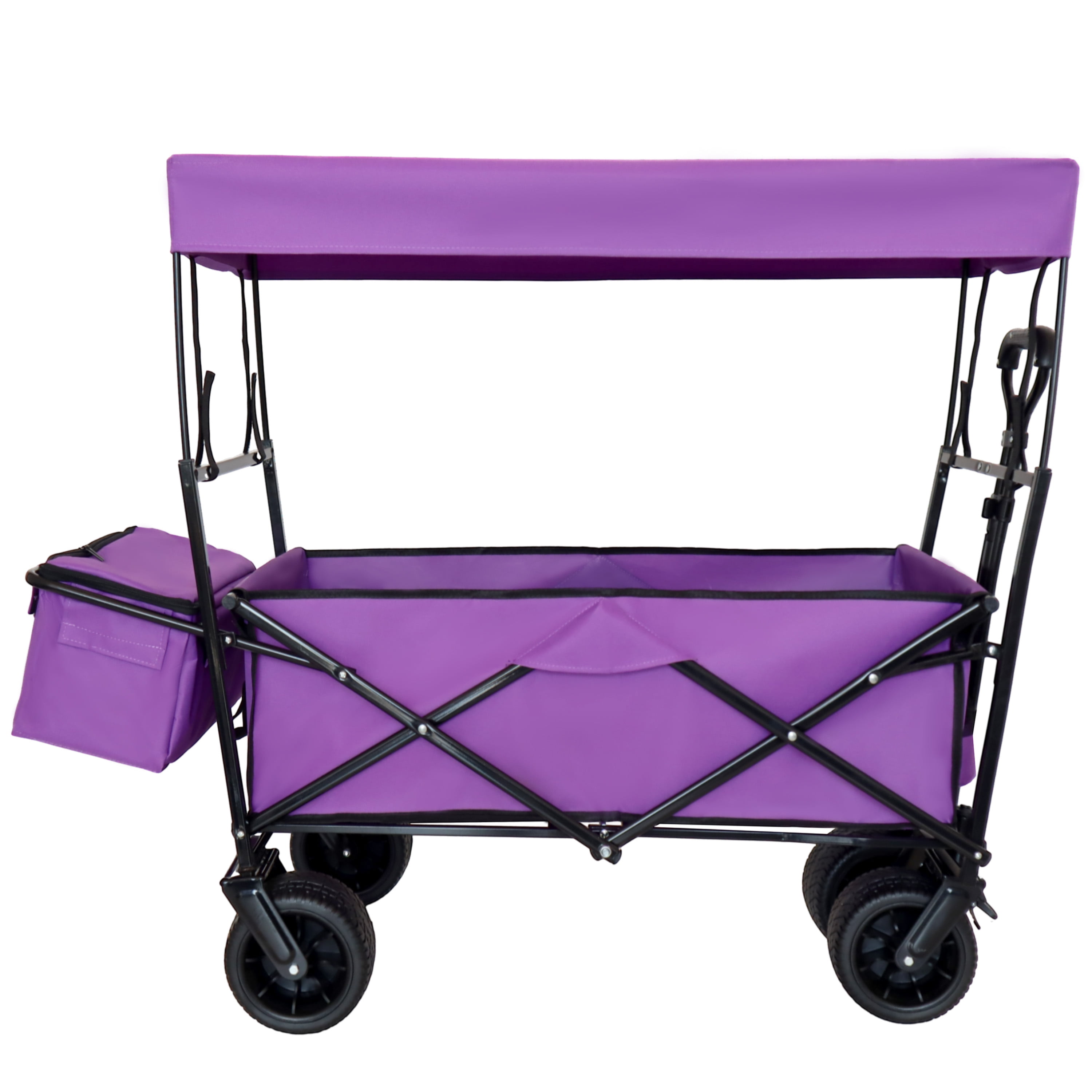 480Lbs Capacity Foldable Wagon with Canopy, 7" All-Terrain Wheels Collapsible Utility Cart for Camping, Shopping & Outdoor Use, Purple