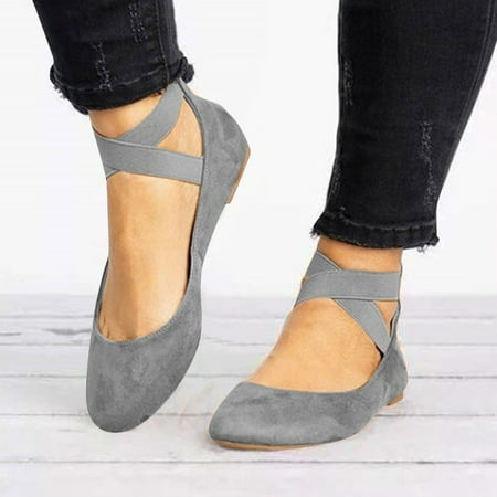 Mepaouo Women s Ballet Flats Fashion Elastic Ankle Straps Flats Shoes Suede Slip on Shoes