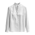 thumbnail image 7 of VBVC Women's Cotton Linen Stand Collar Blouse , Ladies' Long Sleeve Business Casual Office Shirt , V Notch Formal Work Tops For Women,White,S-2XL, 7 of 7