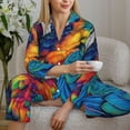 thumbnail image 6 of Salouo Vibrant Rainbow Parrot Fantasy Pattern Women's Pajamas Set Long Sleeve Button Down Sleepwear Soft Pj Lounge Sets for women 2 Piece Pjs Set with Long Pants-X-Large, 6 of 7