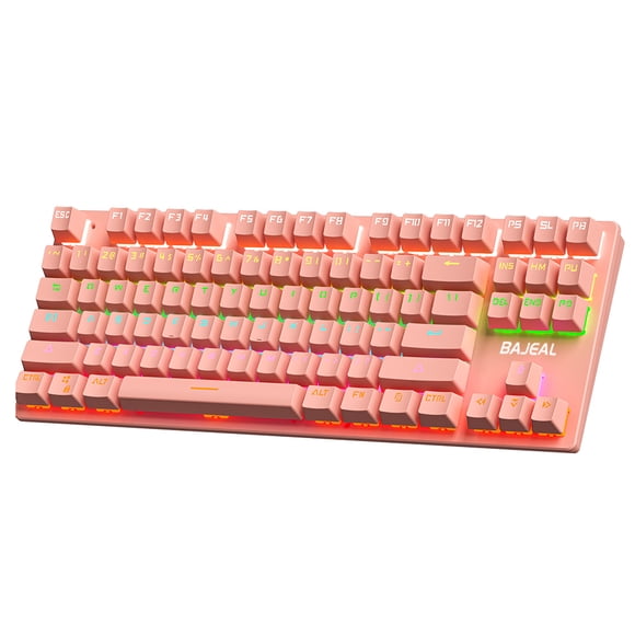BAJEAL BAJEAL K300 87-Key Wired Gaming Keyboard with Floating Keys, Dual-Color Injection Keycaps, Blue Switch, Pink/Blue Options
