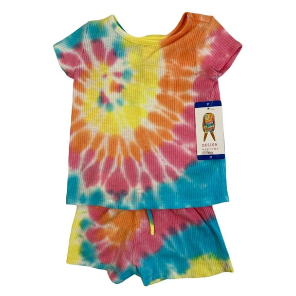 Design History Girl's Lightweight Tie Dye Shorts & T-Shirt Set (Hampton Pink, 3T)
