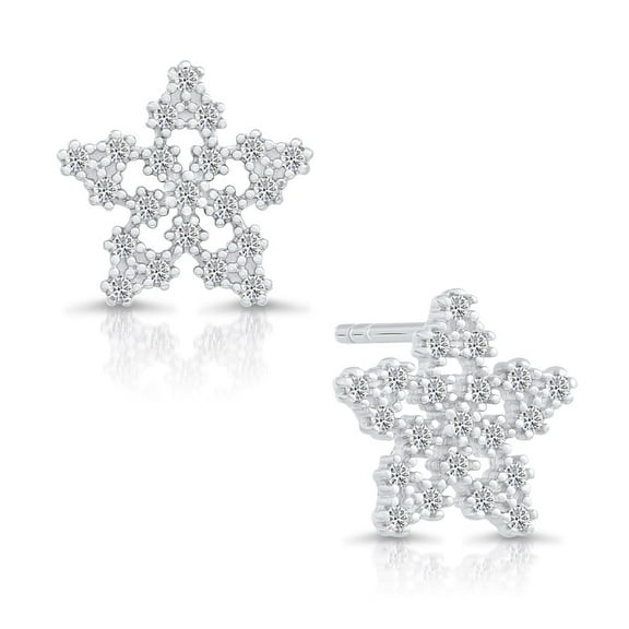 Tilo Jewelry .925 Sterling Silver Star Stud Earrings with Cubic Zirconia CZ Stones | Women & Unisex