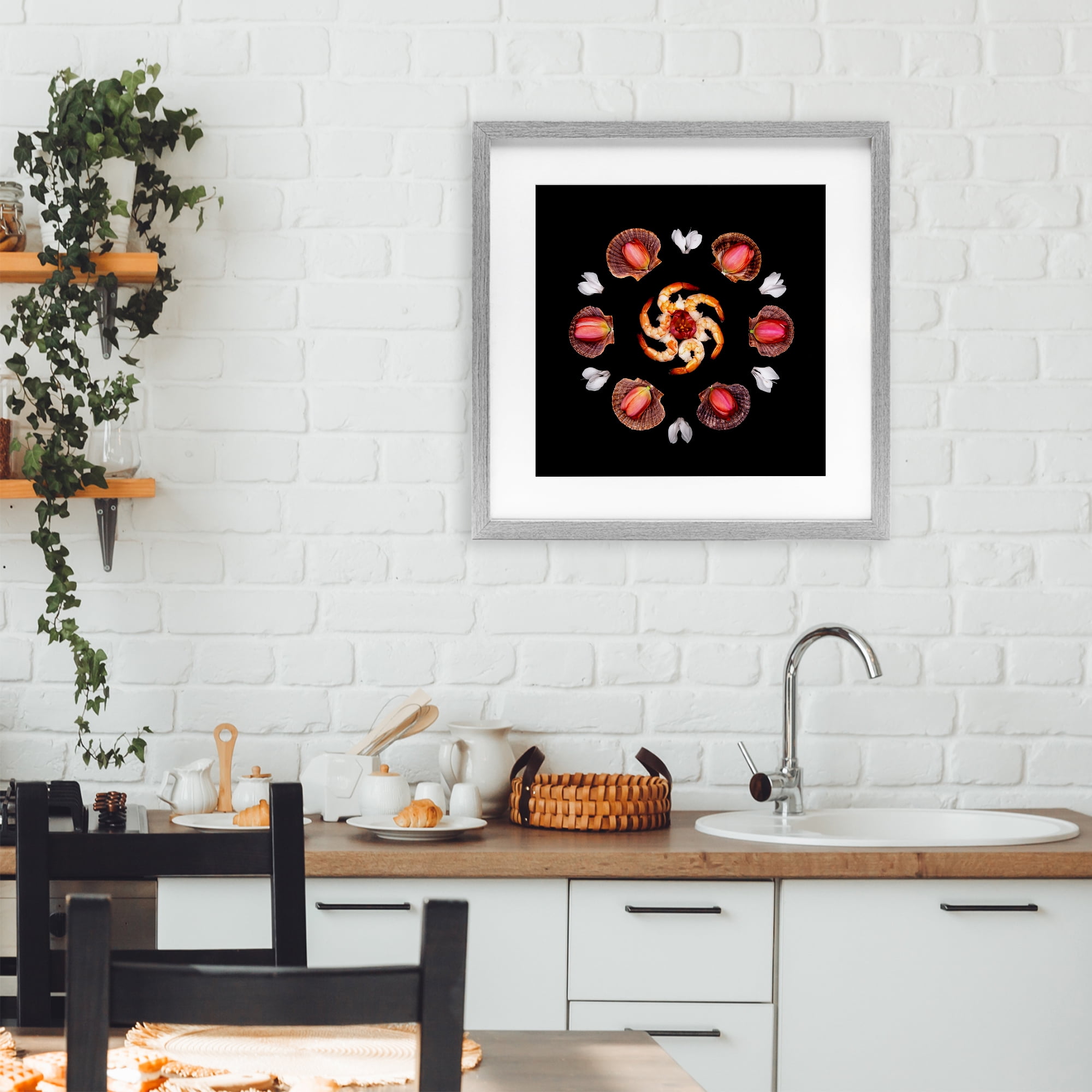 Stupell Industries Seashells & Tulips Symmetry Gray Framed Print Under Glass, design by Beth Adoette