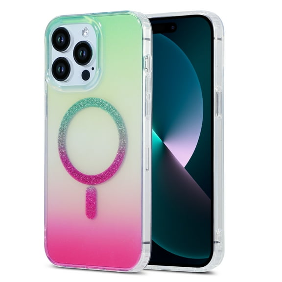 Magnetic Gradient Translucent Case for iPhone 15 Plus, [Compatible with Magsafe] Sparkly Slim Shockproof TPU Edge Fashion Protective Phone Cover, for Women and Girls - Red