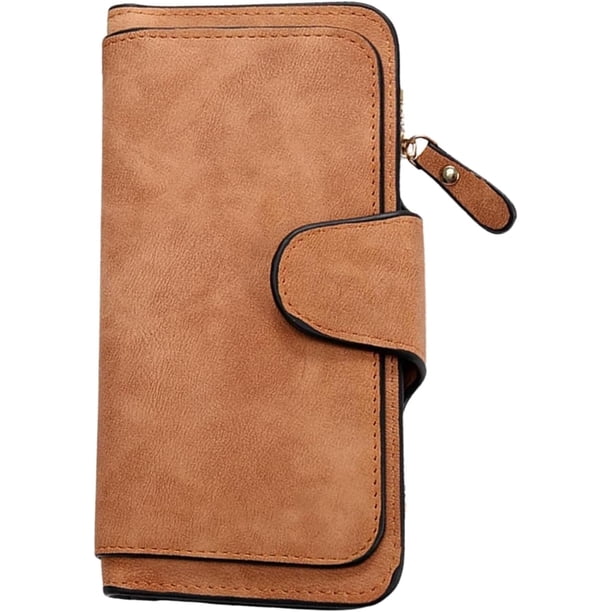 Cartera de cuero ultradelgada para mujer, billetera retro con múltiples ranuras para tarjetas, tarjetero, monedero plegable para mujer (marrón)