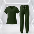 thumbnail image 7 of Scrubs Set V Neck Short Sleeve Medical Scrub Tops & Cargo Taper Pants Solid Comfort Easy Care 2 Pieces Outfit, XL, 7 of 7