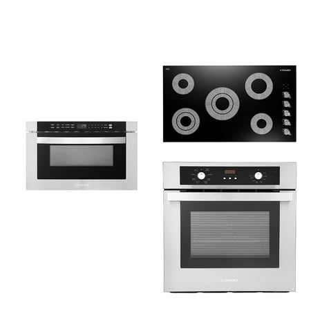 Cosmo 3 Piece Kitchen Appliance Package With 36  Electric Cooktop 24  Built-In Microwave Drawer 24  Single Electric Wall Oven Kitchen Appliance Bundles
