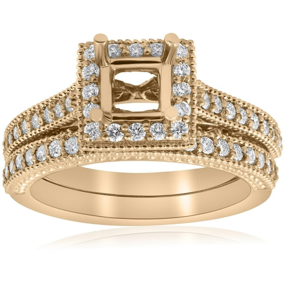 Pompeii Yellow Gold Princess Cut Diamond Princess Cut Halo Engagement Ring Semi Mount