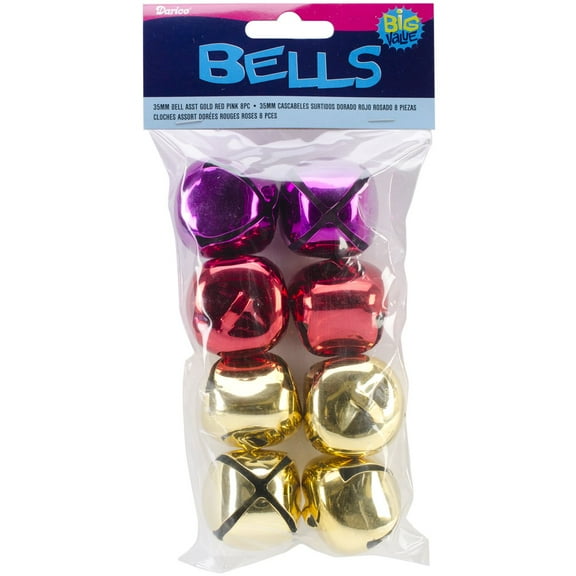 Jingle Bell - Pink/Gold/Red - 35mm - 8 pieces