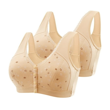 Clearance & Promo  Women S Sports Bras  2PC Women Sexy Front Buckle for Middle-Aged and Elderly Underwear  Soft Cotton Oversized Tank Top Without Steel Ring  Printed Bra for Comfort