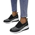 thumbnail image 2 of NOKIO Women's Rhinestone Mesh Slip On Walking Shoes Fashion Breathable Spakle Glitter Sneaker Ladies Fashion Rhinestone Leather Cloth Patched Thick Sole Wedges Heel Casual Sports Shoes, 2 of 7