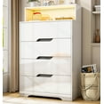 thumbnail image 2 of White Dresser, Cuoote 47.2 Inch Modern Tall Dresser with LED Lights & Charging Station, Glossy 4 Drawers Dressers for Bedroom, 2 of 8