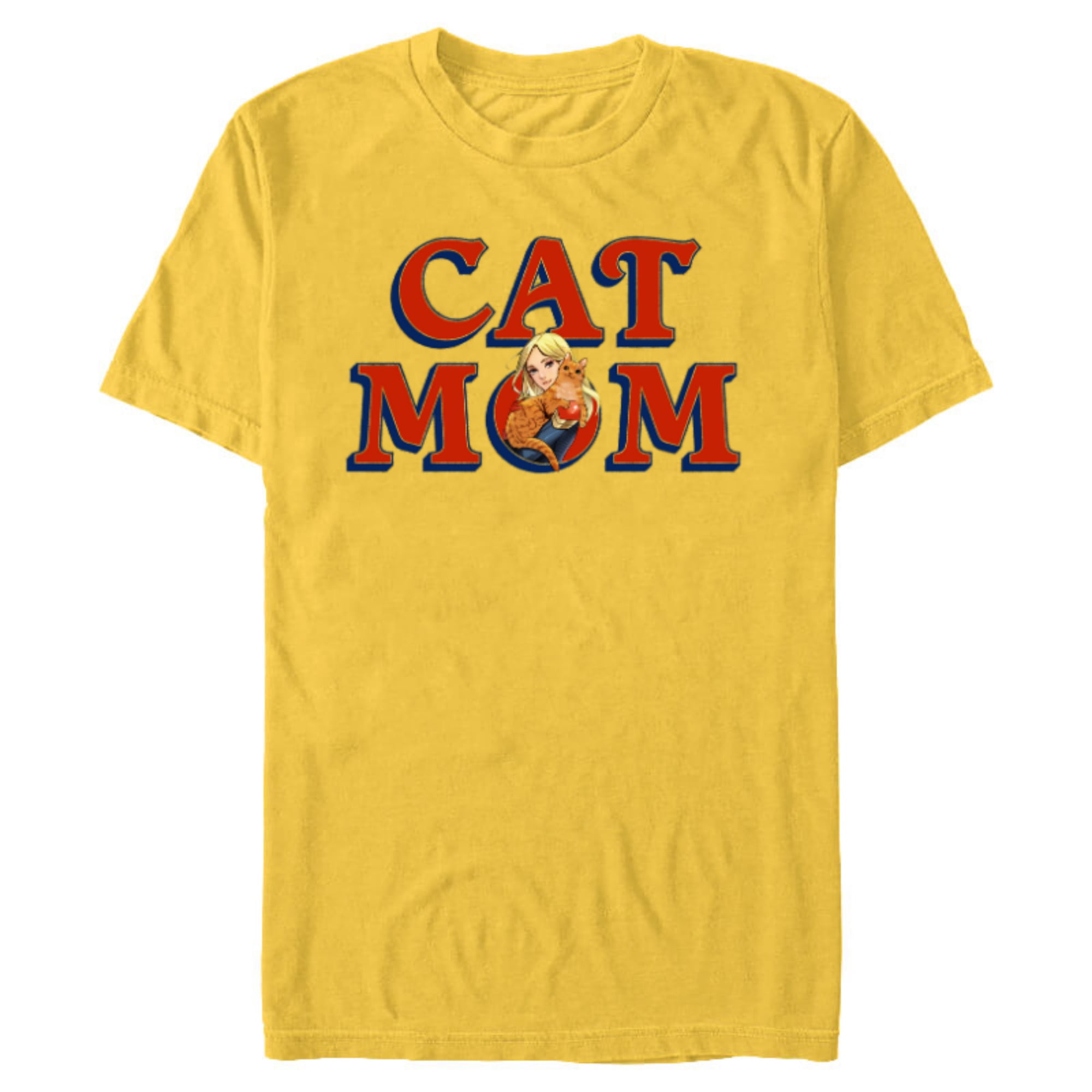 Marvel Captain Marvel & Goose Cat Mom Birthday Mother’s Day - Short Sleeve Blended T-Shirt for Adults - Customized-Yellow