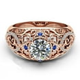 thumbnail image 2 of yuehao rings rose gold openwork flowers with blue diamond ladies ring jewelry, 2 of 5