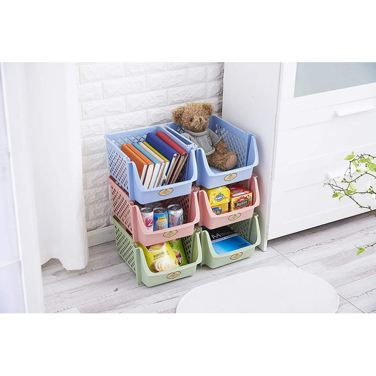 Skywin Plastic Stackable Storage Bins for Pantry - 4-Pack Multi-Colored Stackable Bins for Organizing Food, Kitchen, and Bathroom Essentials (Multi