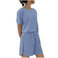 thumbnail image 5 of LIBRCLO 2PC Womens Pajamas Sets Round Neck Short Sleeve Top with Drawstring Shorts, Soft Comfort Loungewear Set, 5 of 5