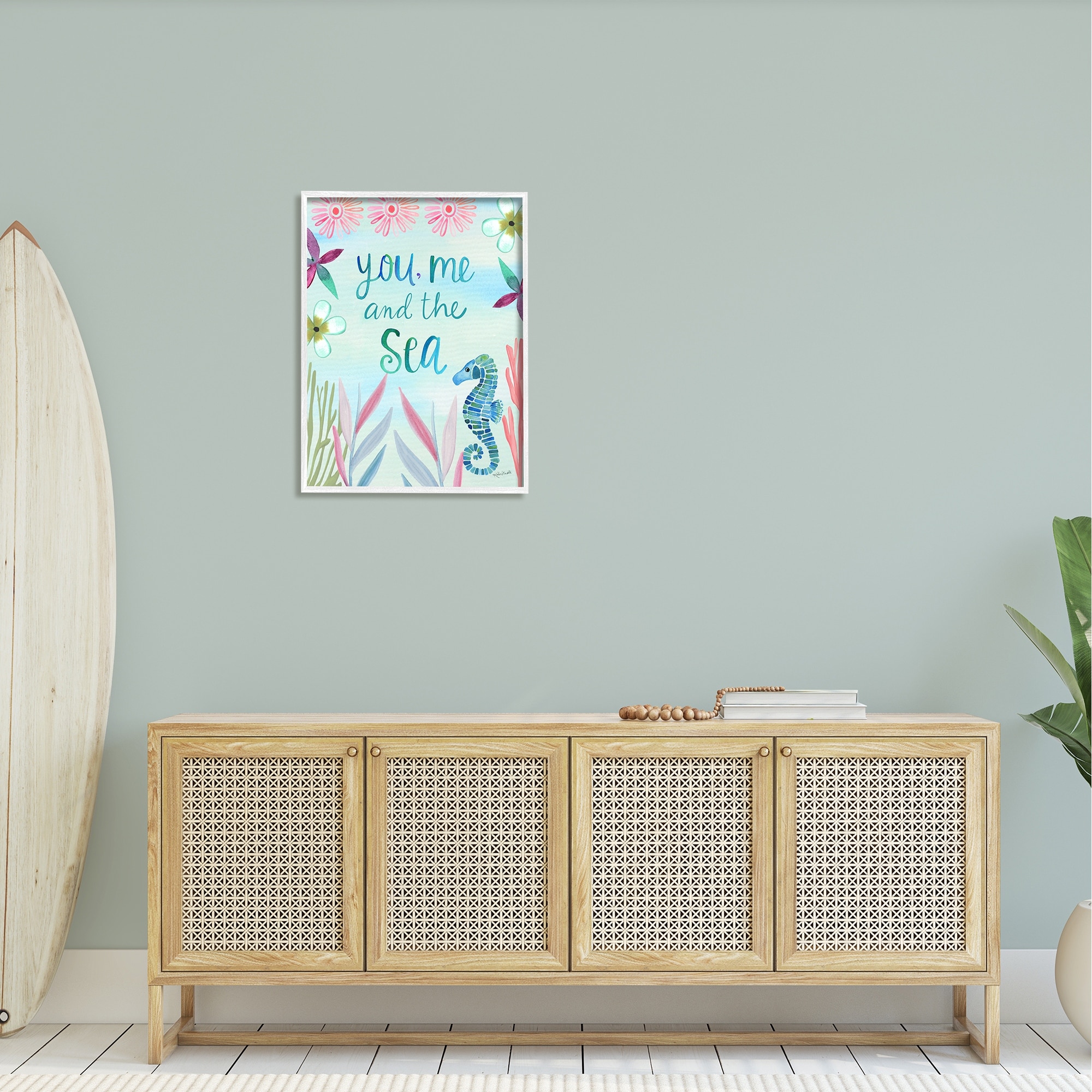 Stupell Industries You, Me & Sea Romanic Beach Lover Ocean Life Phrase Graphic Art White Framed Art Print Wall Art, Design by Katie Doucette