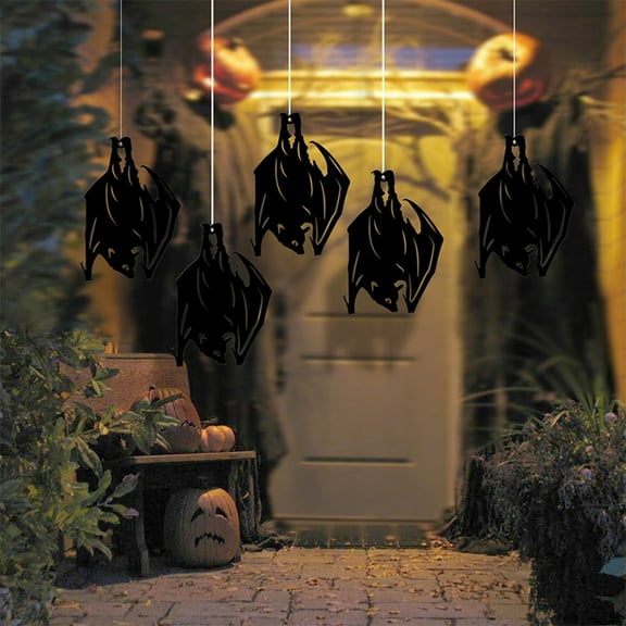 PATLOLLAV Hanging Bats Halloween Decoration,5Pcs Upside Down Bats Hanging Halloween Ornament Plastic Bats Hanging Decor for Tree Wall Decorations Haunted House Party Supplies