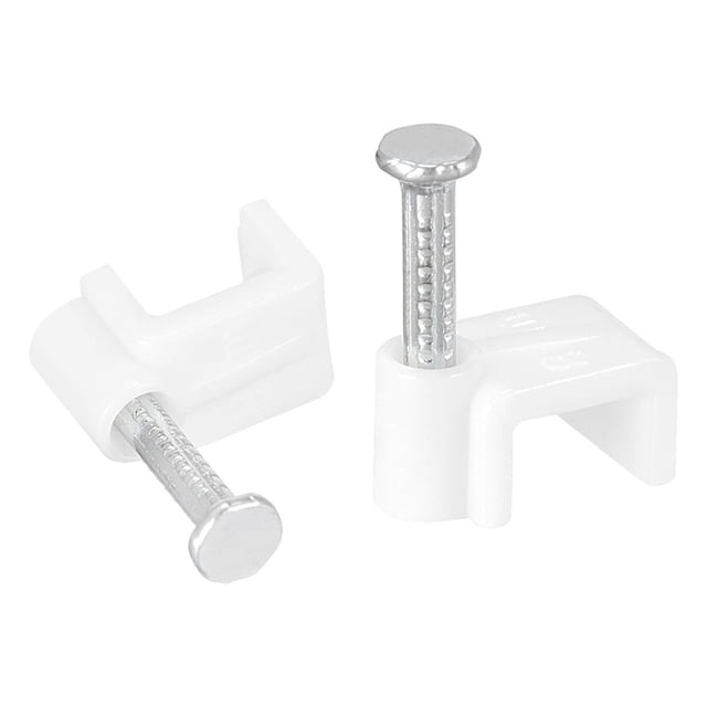 Clips para Cable Plano con Clavo de Acero Individual 8mm Blanco 100 Piezas