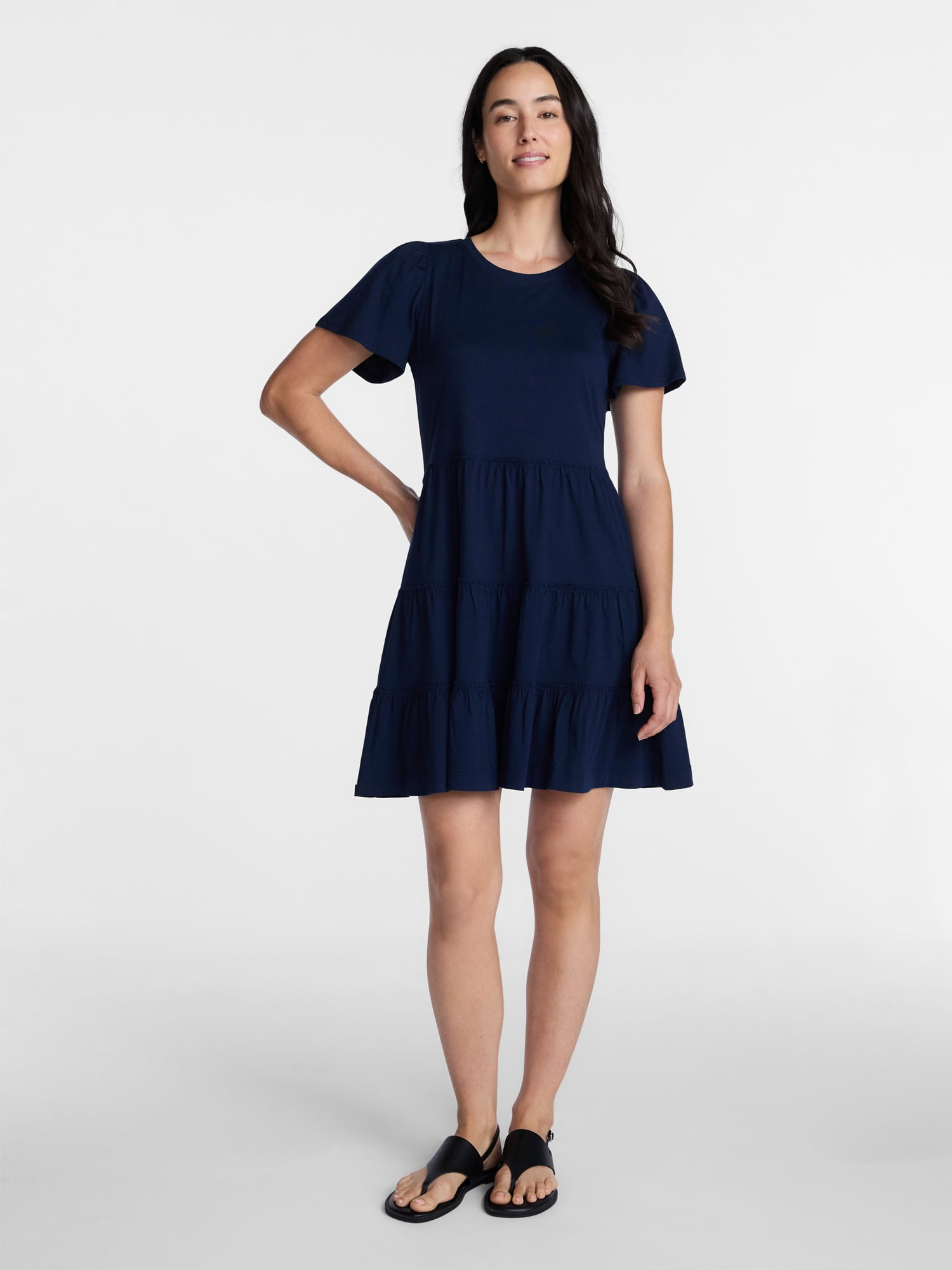 Time and Tru Women's and Women’s Plus Cotton Swing Dress with Short Sleeves, Sizes XS-4X