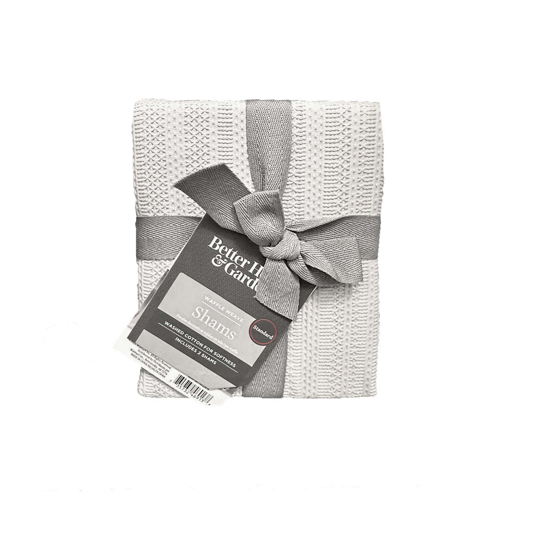 Better Homes and Gardens Standard Cotton Waffle Weave Pillow Sham, Grey, 2 Pack