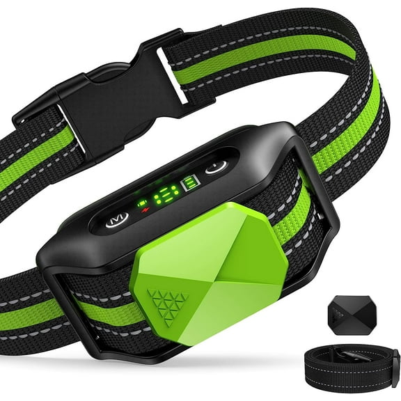 QSCQ Adjustable Dog Stop Barking Collar, Universal Fit for All Dog Sizes, User-Friendly with Gentle Vibration, Green - Ideal for Training & Home Use