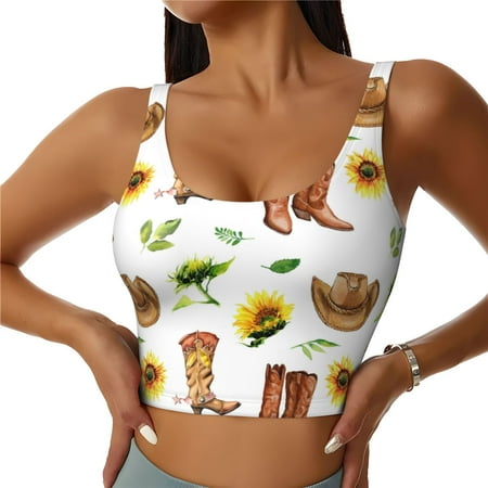 Adobk Rustic Western Charm Print Sports Bras for Women Longline Workout Crop Tank Tops Padded with Built in Shelf Padded Sports Bra-Large