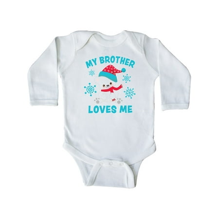 

Inktastic Polar Bear My Brother Loves Me in Santa Hat with Snowflakes Gift Baby Boy or Baby Girl Long Sleeve Bodysuit