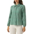 thumbnail image 4 of INSPIRE CHIC Women's Puff Long Sleeve Button Down Collar Shirt Elegant Blouse Top M Pea Green, 4 of 5