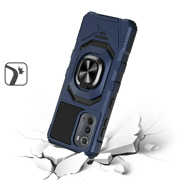 For Motorola Moto Edge (2022) Hybrid 2in1 Dual Layer with Rotate Magnetic Ring Stand Holder Kickstand, Rugged Shockproof Cover ,Xpm Phone Case [ Blue ]