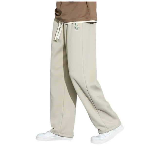 Pantalones de chándal casuales de pierna ancha y recta para hombre, cómodos pantalones de poliéster para estar por casa