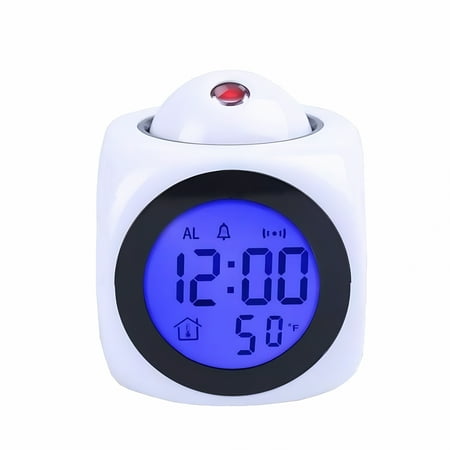 GJX Talking Clock,Multifunction Voice Clock LCD Digital Temperature Alarm LED Projection Talking Clock for Dementia,Hearing,Visually Impaired Seniors-Digital Day Clock
