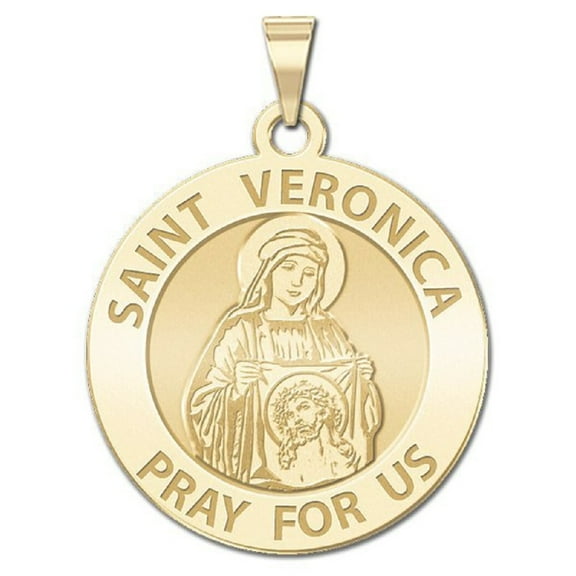 Picturesongold.Com Saint Veronica Religious Medal Necklace Pendants Female - 1 inch 14K Yellow Gold