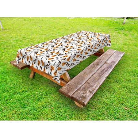 

Guitar Outdoor Tablecloth Realistic Illustration Classic and Electric Instruments Entertainment Decorative Washable Fabric Picnic Tablecloth 58 X 120 Inches Pale Orange Brown White by Ambesonne
