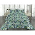 thumbnail image 2 of Ambesonne Exotic Quilted Bedspread Set 3 Pcs, Tropical Leaves Branches, Twin, Teal Apple Green Plum, 2 of 4