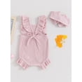 thumbnail image 5 of Yunliwuli Baby Girls Summer Casual Romper Flying Sleeve Solid Color Ruffle Romper with Headband, 5 of 10