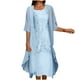 thumbnail image 2 of ICHUANYI Clearance Fashion Women Casual V-Neck Sleeveless Dress Solid Long Sleeve Coat Two-Piece Set(Blue, M) ICHUANYI WER2023080809481, 2 of 6