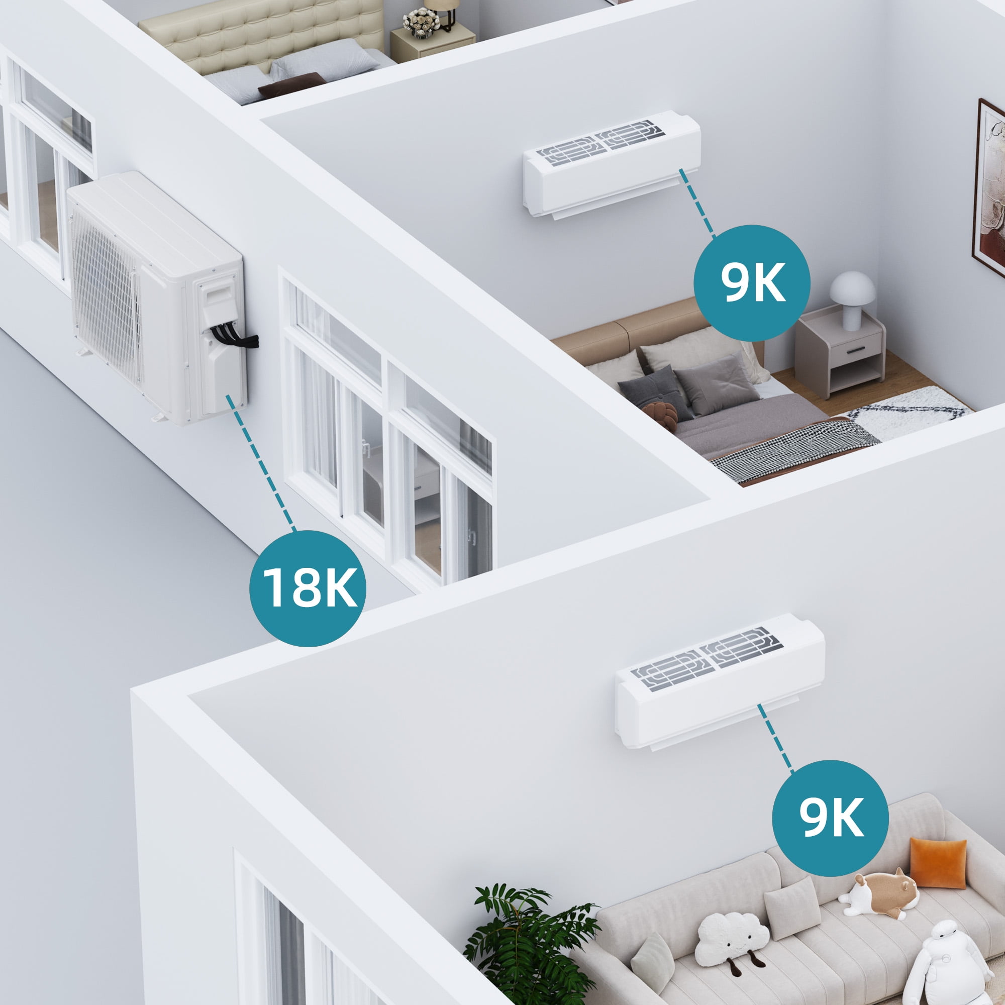 Uforic 9000 BTU Mini Split Air Conditioner Heat Pump, 115V, WiFi, Ductless, 19 SEER2, Cools up to 450 Sq.Ft, Compatible with Alexa