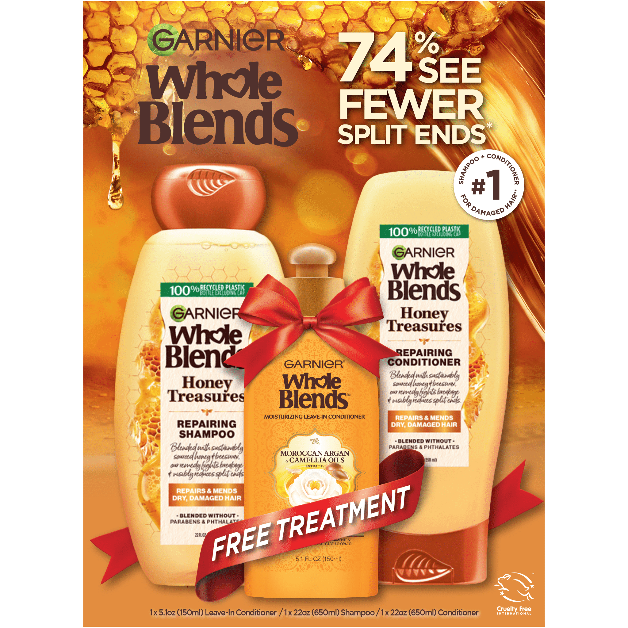 ($16 Value) Garnier Whole Blends Shampoo, Conditioner and Treatment for Damaged Hair, 1 Kit