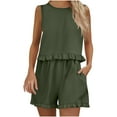 thumbnail image 3 of Feancey Plus Size Cotton Linen Sets for Women Sleeveless Crop Tank Top and Ruffle Shorts Lounge 2 Piece Set Summer Casual Vacation Outfits with Pockets Army Green XXL, 3 of 10