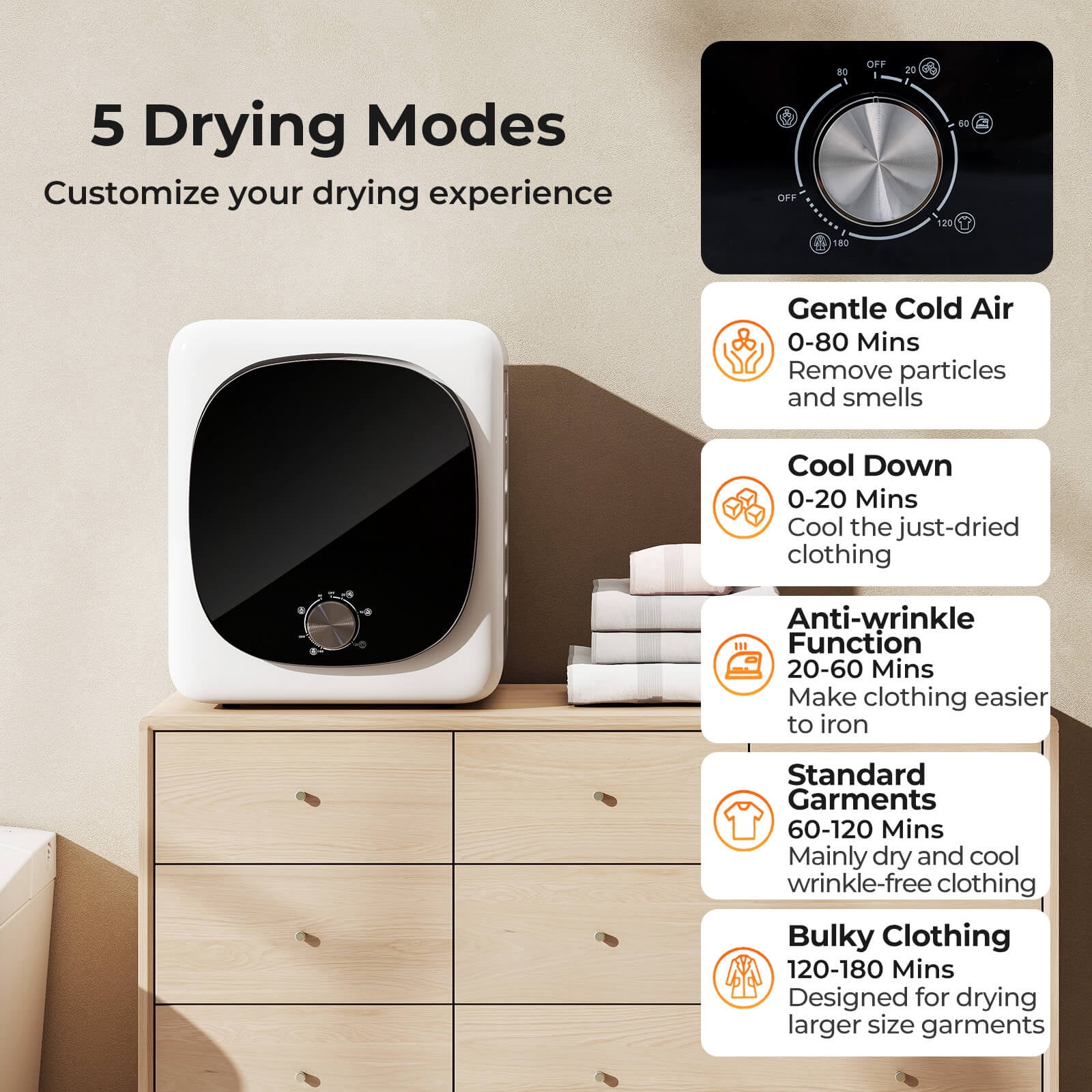 Costway 800W Electric 1.5 cu.ft Compact Drying Machine with Stainless Steel Tub 5 Modes