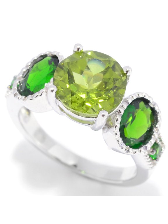 Sterling Silver with Natural Peridot and Chrome Diopside Five-Stone Ring