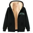 thumbnail image 4 of Arlun Zip up Hoodies for Women Fashion Letter Printed Full Zipper Drawstring Sweatshirts Thick Sherpa Lined Thermal Comfortable Fall Winter Jackets with Pockets Black4 XXXL, 4 of 5