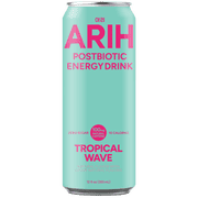 ARIH Postbiotic Energy Drink, Zero Sugar Clean Energy Drink with 100mg Natural Caffeine, Tropical Wave, 12 fl oz