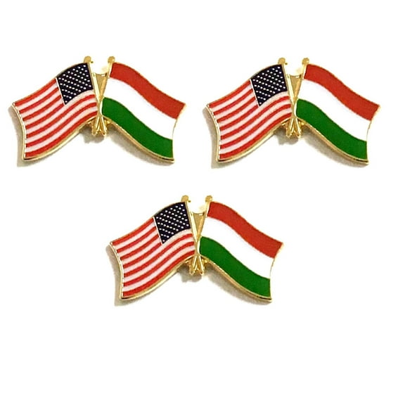 Hungary & US Crossed Double Flag Lapel Pins, Pack of 3