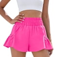 thumbnail image 2 of Women's High Waist Athletic Shorts Ruffle Running Shorts Summer Wide Leg Sport Shorts with Pockets Hot Pink 2XL, 2 of 7