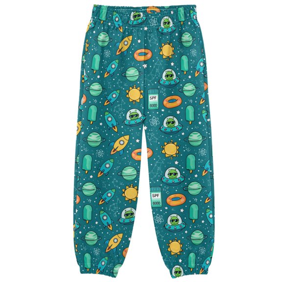 3T-10Y Men' Pant, Heavyweight Wrinkle-resistant Sweat Athletic Pants for Jogger Home Travel Teal Alien Space Print Design