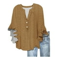 thumbnail image 2 of Breezora Women's V Neck Tie Front Blouse with Ruffled Short Sleeves Airy Hollow Out Design Casual Workwear Tops M Size Coffee, 2 of 4