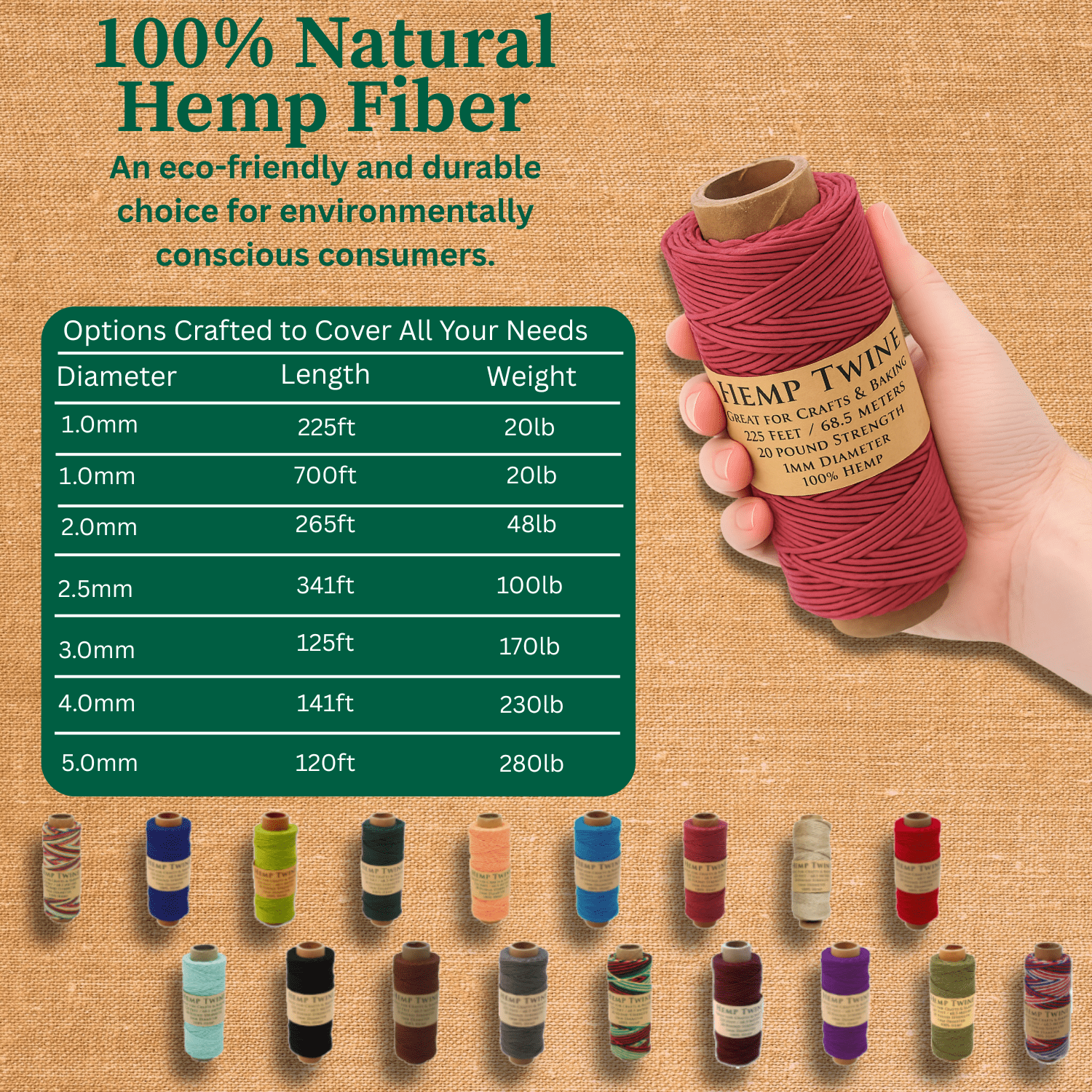 Hemptopia 1mm Beeswax Hemp Twine Spool 700 ft – Natural Waxed Hemp String for Arts & Crafts, Jewelry Making, Macrame, Gardening, DIY Projects, Craft Twine